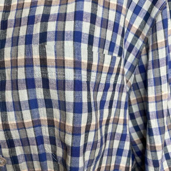 Carbon 2 Cobalt Men's Linen Check Button Up Shirt Size L Preppy Old Money Casual - Picture 10 of 13